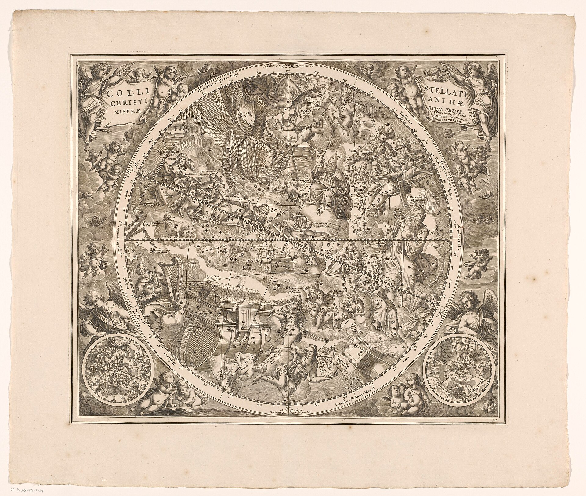 A 1660 engraved star chart, stars joined into figures.